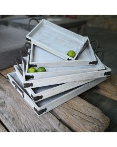 Tabletts, 6er-Set, rechteckig, weiß-gewischt,Holz