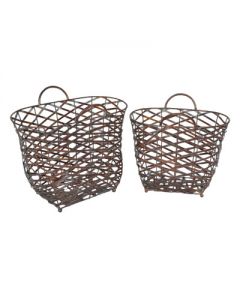 Metallkörbe "Barium", 2er-Set, oval, mit Henkel