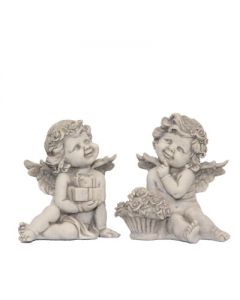 Rosenengelpaar "Geburtstag", seidengrau, Resin